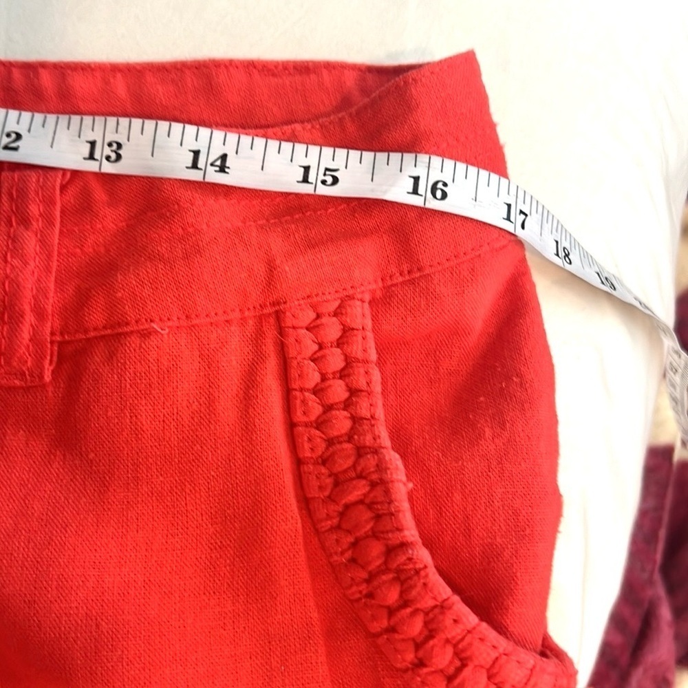 Acua Linen Blend 8”Rise Wide Leg Pants Red Adjustable Waist Resort Chic Size L - Picture 9 of 11